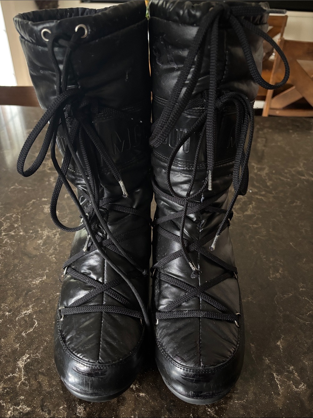 Moon Boot Black Lace-Up Quilted Winter Boots